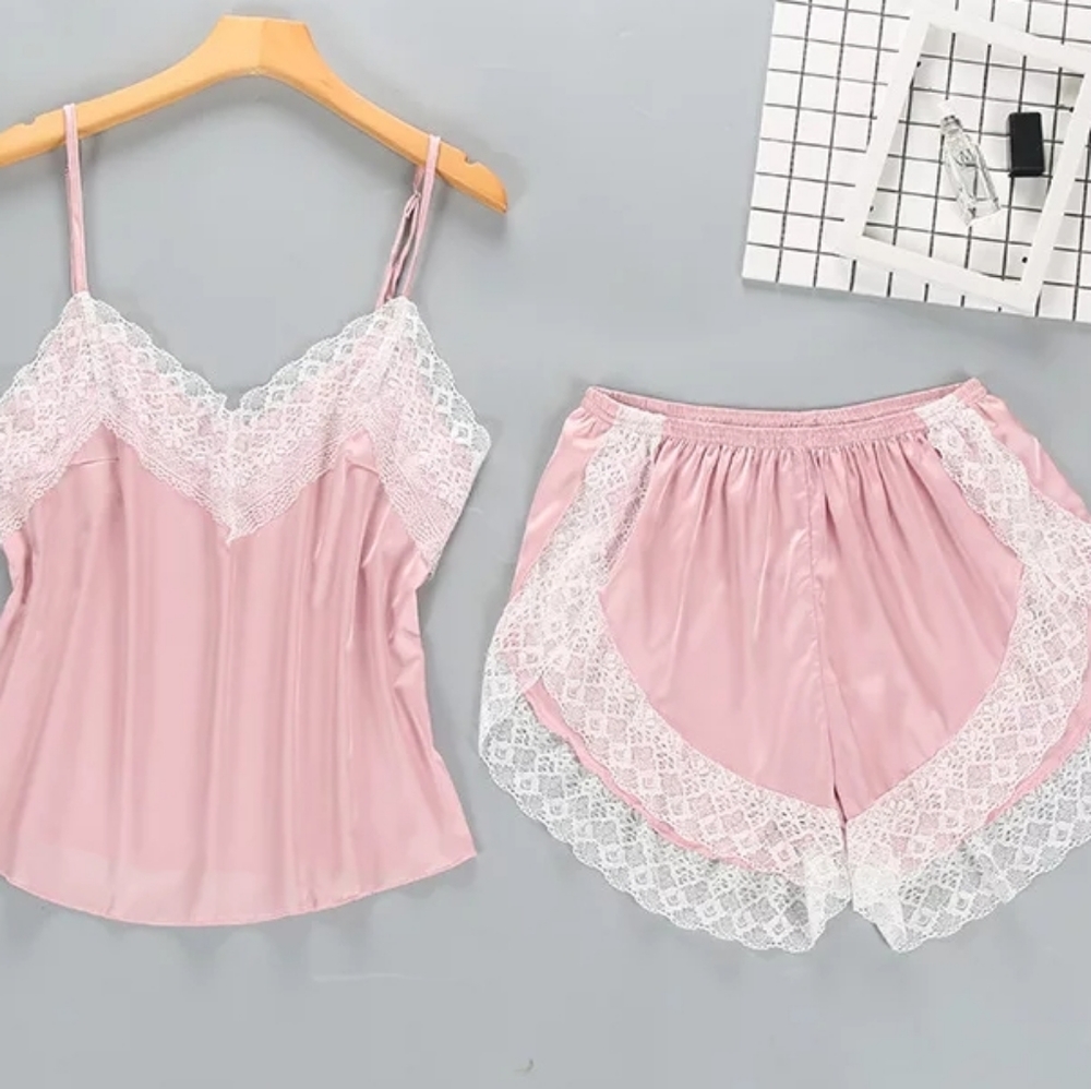 Sexy Pink Lace 2 Piece Pajama Set Size M